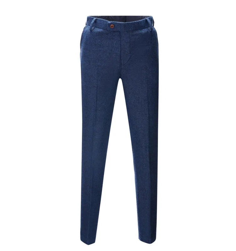 Men's Casual Suit Pants Royal Blue Herringbone Pleat-Front Trousers sold by Mens Event Wear