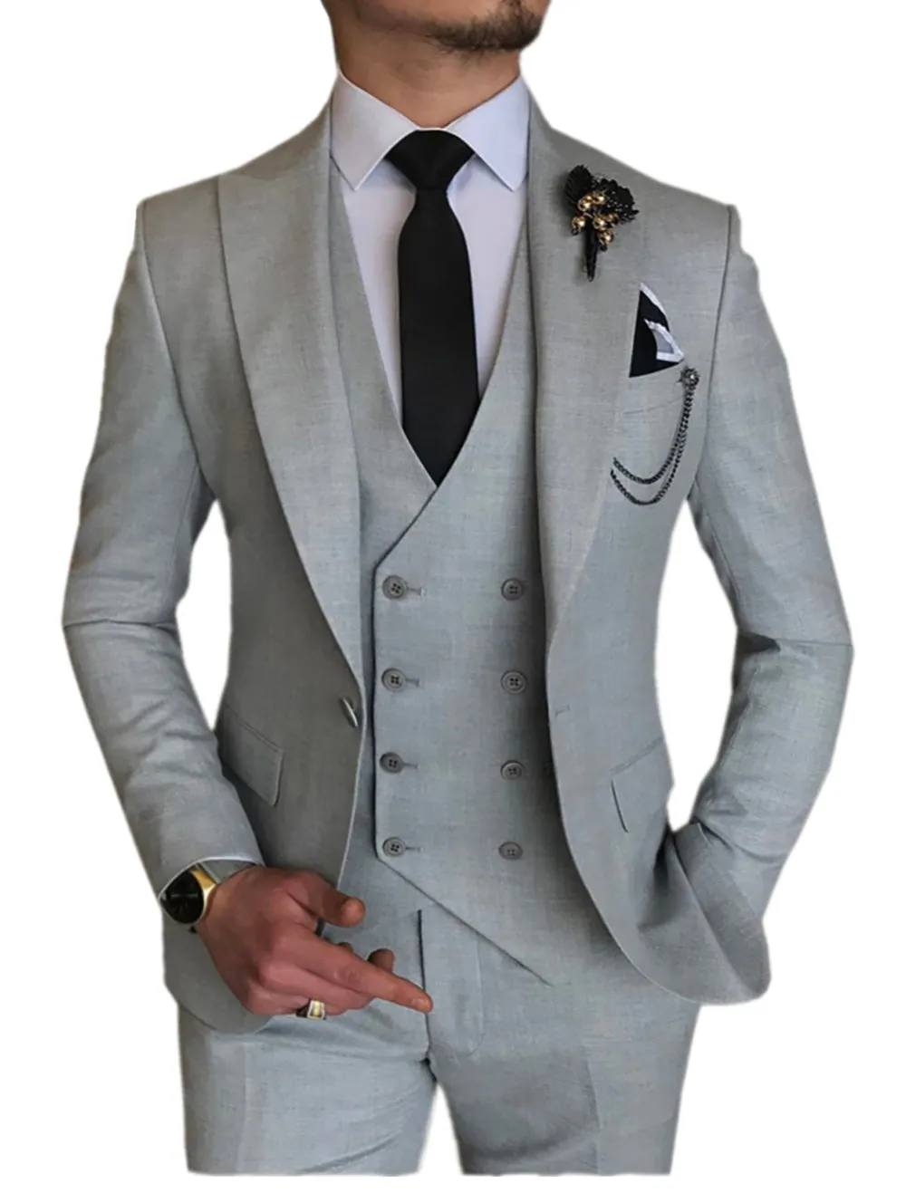 Menseventwear 3 Piece Mens Suit Slim Fit Solid Peak Lapel Suit (Blazer + Vest + Pants) sold by Mens Event Wear