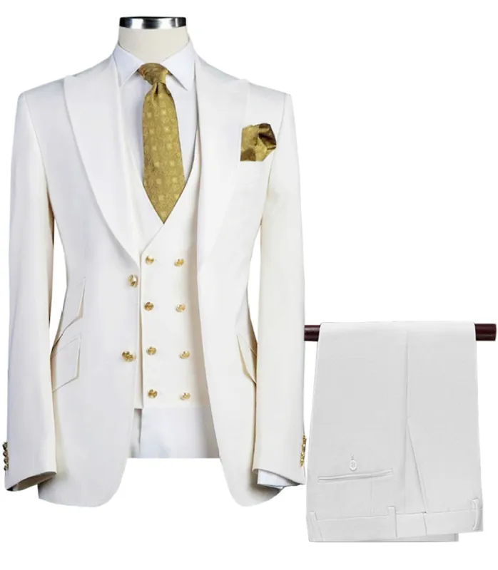 Formal Men's Suit 3 Piece Peak Lapel Solid Color Tuxedo Wedding (Blazer + Vest + Pants) sold by Mens Event Wear