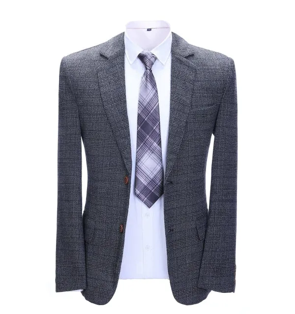 Men's 2 Pieces Formal Navy Plaid Notch Lapel Tuxedos for Wedding(Blazer+Pants) sold by Mens Event Wear product image thumbnail 2