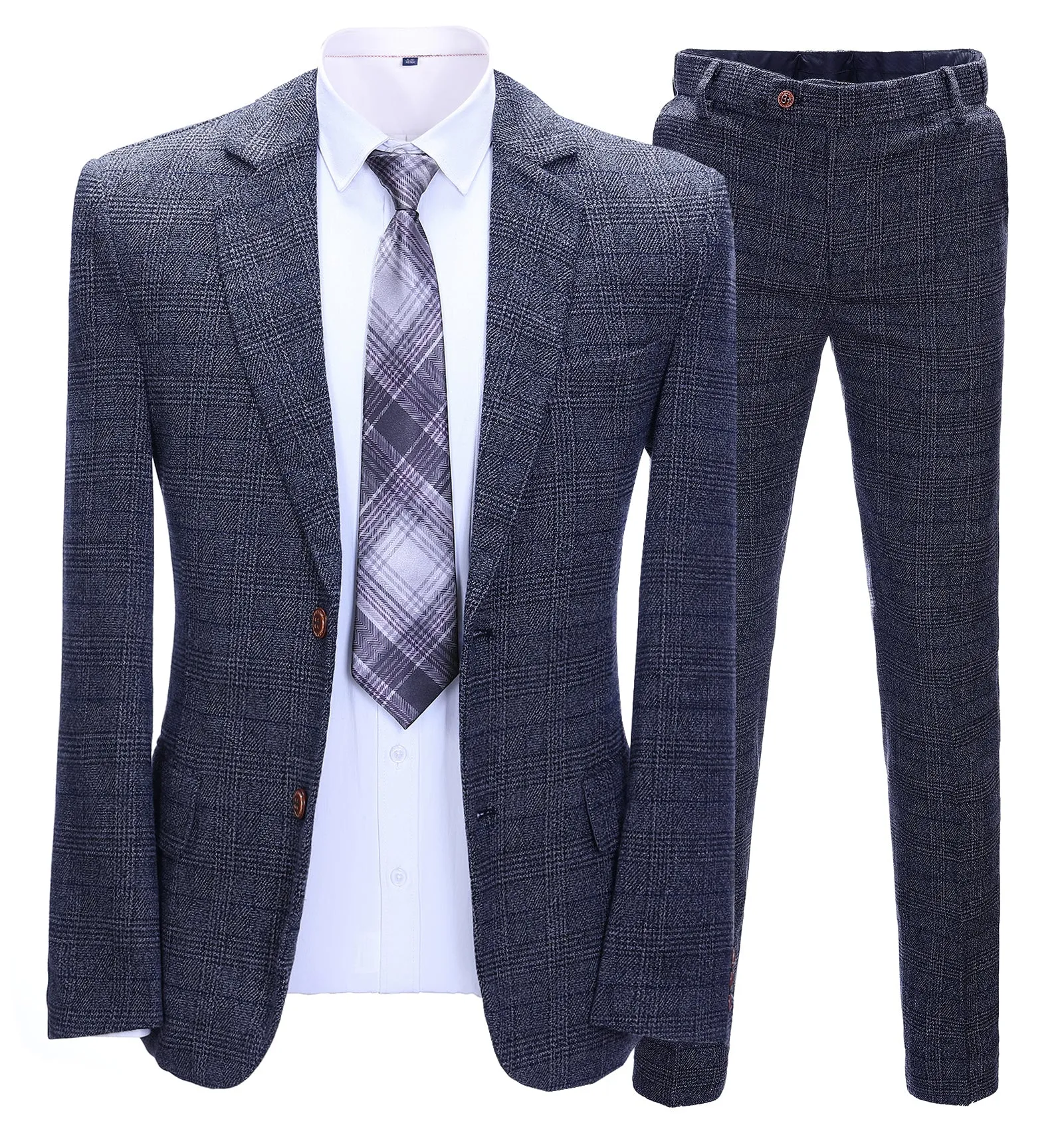 Men's 2 Pieces Formal Navy Plaid Notch Lapel Tuxedos for Wedding(Blazer+Pants) sold by Mens Event Wear
