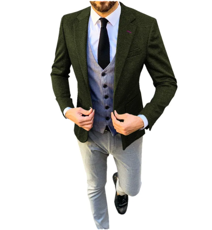 Formal Men's Wool Herringbone Notch Lapel Blazer sold by Mens Event Wear