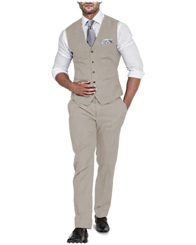 2 Pieces Mens Suit Flat Linen V Neck For Wedding (Vest + Pants) sold by Mens Event Wear