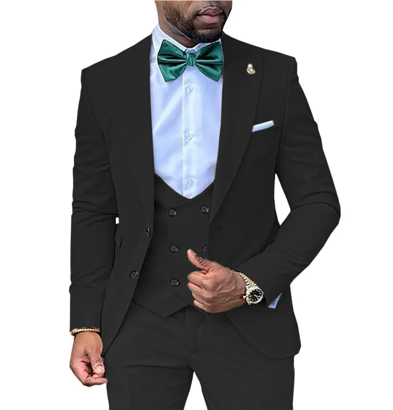 Formal Men's 3 Piece Men's Suit Solid Color Flat Peak Lapel Tuxedo (Blazer + Vest + Pants) sold by Mens Event Wear