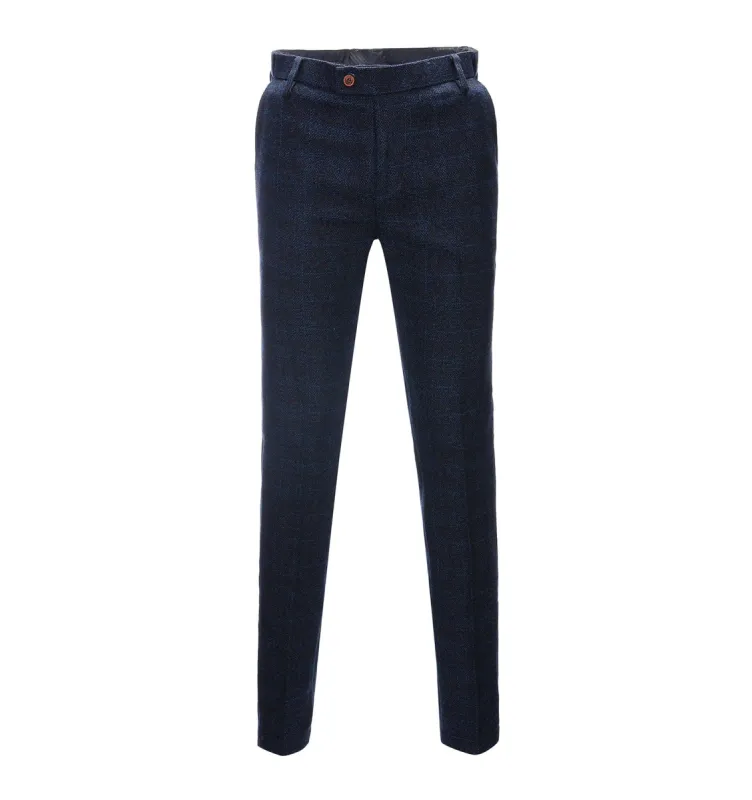 Casual Men's Suit Pants Navy Plaid Pleat-Front Trousers sold by Mens Event Wear