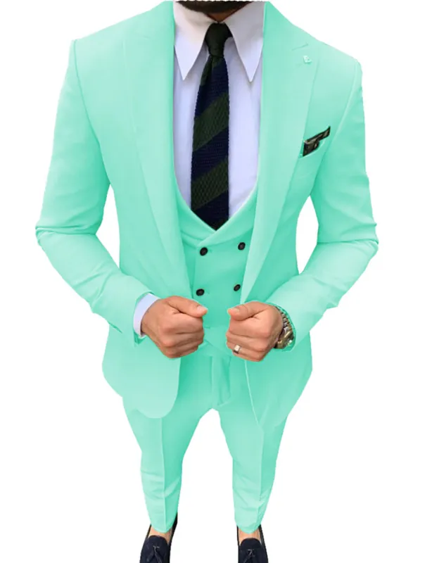 3 Pieces Mens Suit Slim Fit Solid Peak Lapel Tuxedos (Blazer+vest+Pants) sold by Mens Event Wear