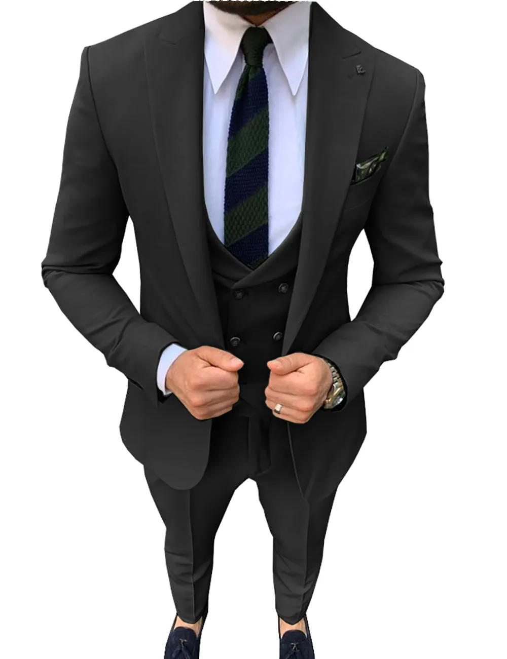 3 Pieces Mens Suit Slim Fit Solid Peak Lapel Tuxedos (Blazer+vest+Pants) sold by Mens Event Wear product image thumbnail 5