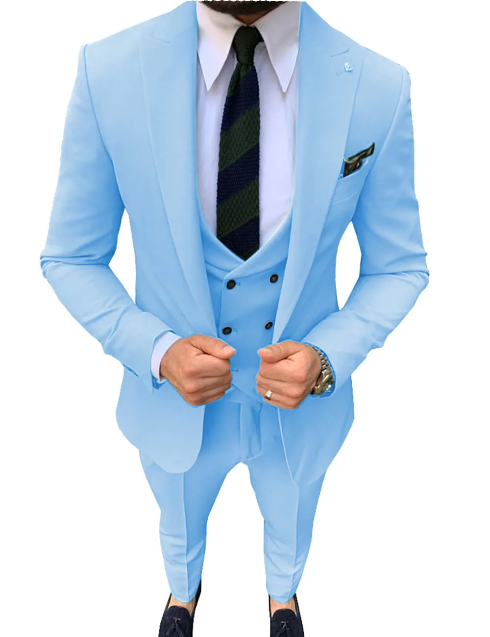 3 Pieces Mens Suit Slim Fit Solid Peak Lapel Tuxedos (Blazer+vest+Pants) sold by Mens Event Wear product image thumbnail 2