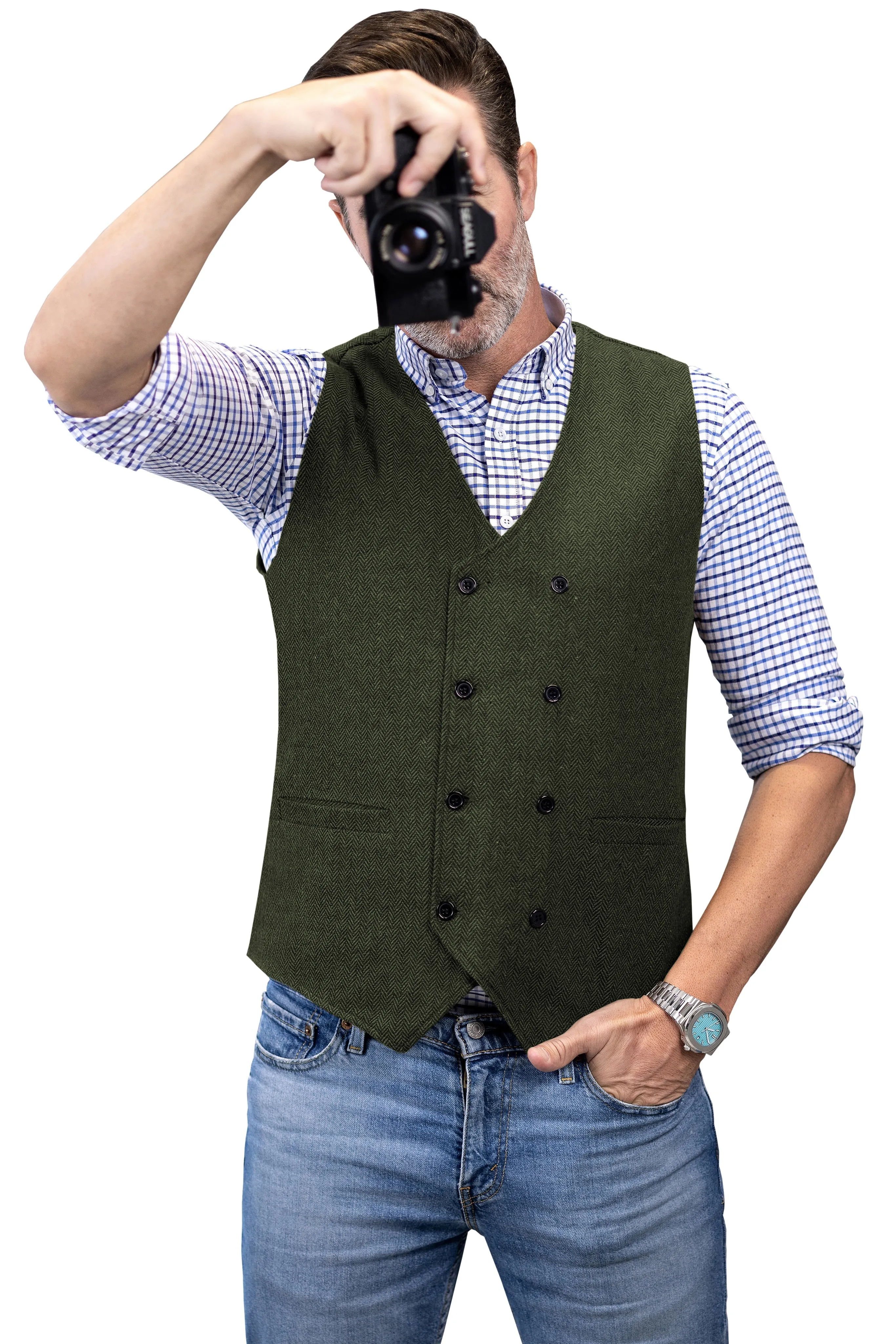 Casual Mens Classic Slim Fit Tweed Herringbone V Neck Waistcoat sold by Mens Event Wear product image thumbnail 4