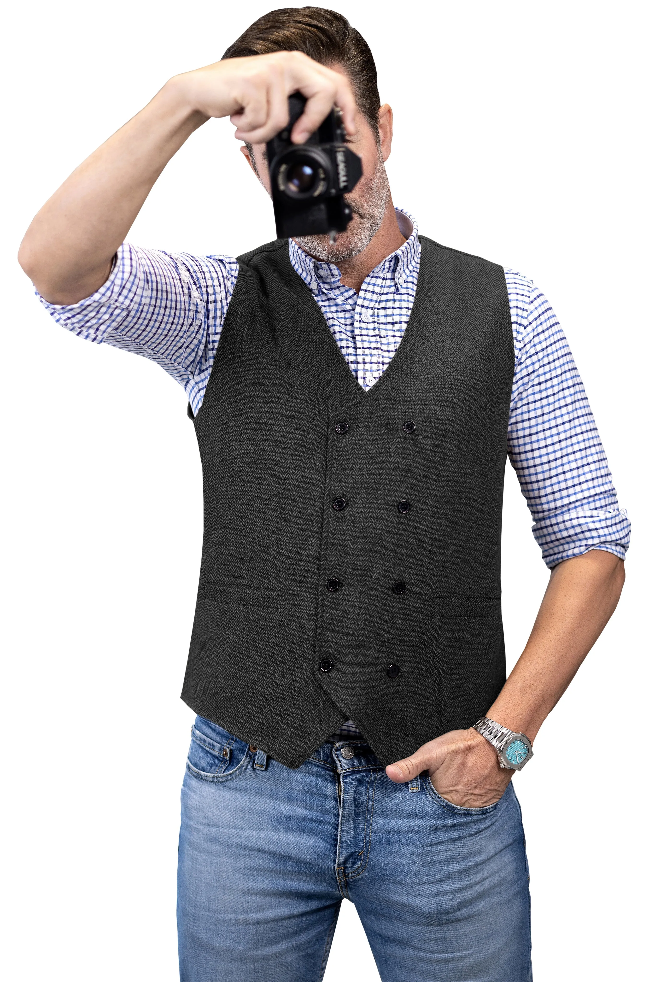 Casual Mens Classic Slim Fit Tweed Herringbone V Neck Waistcoat sold by Mens Event Wear product image thumbnail 5