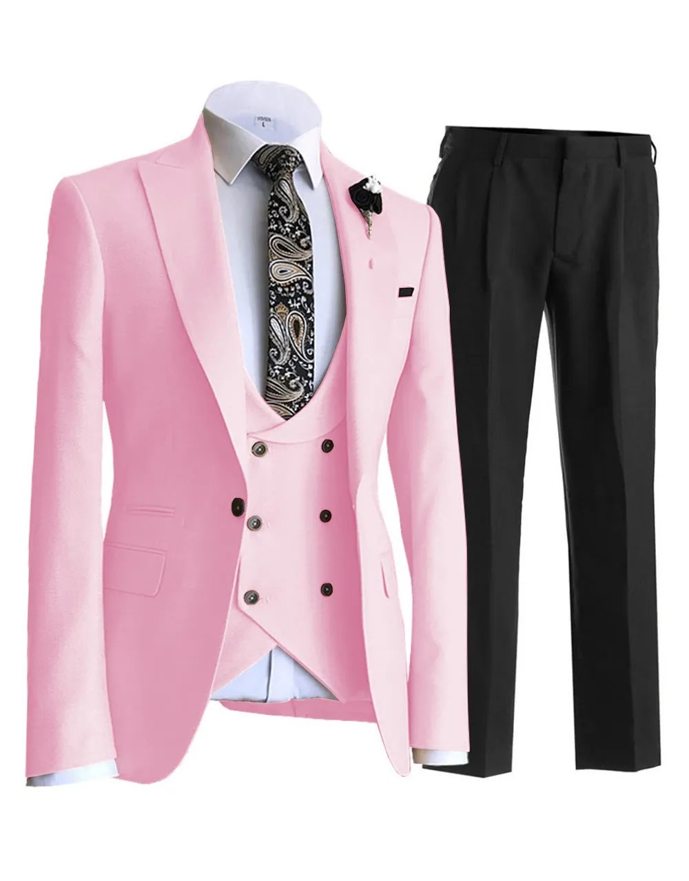 3 Pieces Mens Suit Solid Slim Fit Peak Lapel Tuxedos For Wedding (Blazer+vest+Pants) sold by Mens Event Wear product image thumbnail 5