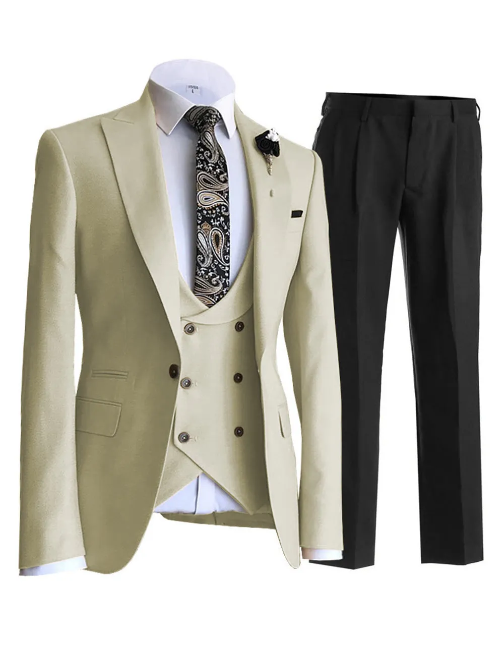 3 Pieces Mens Suit Solid Slim Fit Peak Lapel Tuxedos For Wedding (Blazer+vest+Pants) sold by Mens Event Wear