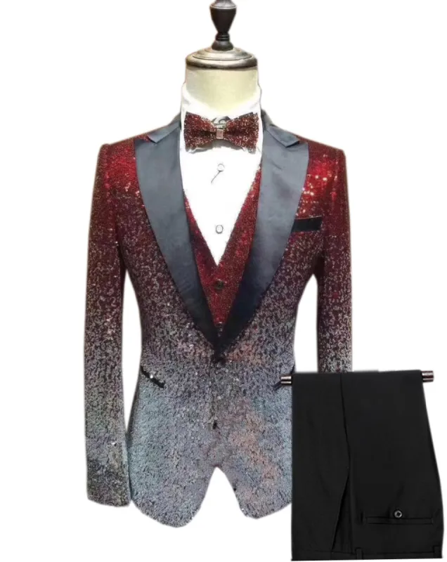 Menseventwear Men's Fashion Gradient Sequined Tuxedo Suit Peak lapel Men's Suit (Blazer + Vest + Pants) sold by Mens Event Wear