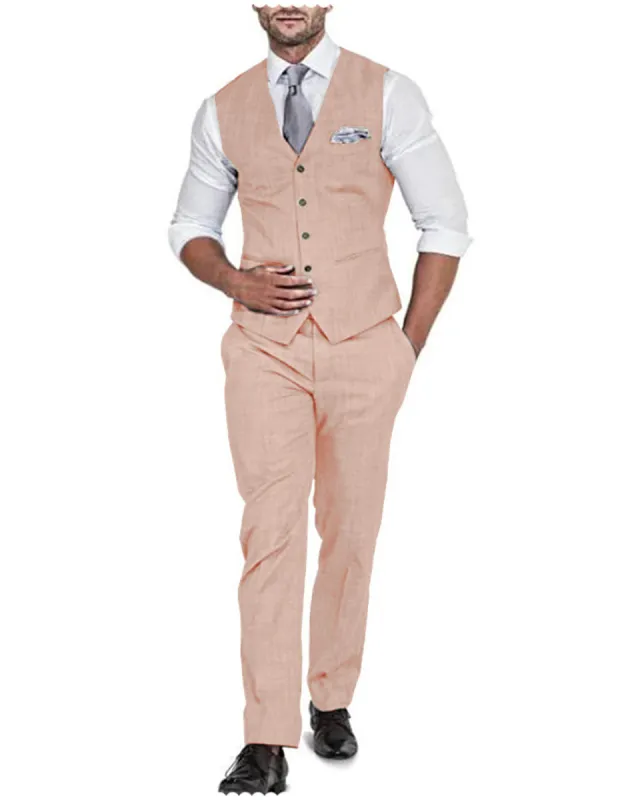 2 Pieces Mens Suit Flat Linen V Neck For Wedding (Vest + Pants) sold by Mens Event Wear