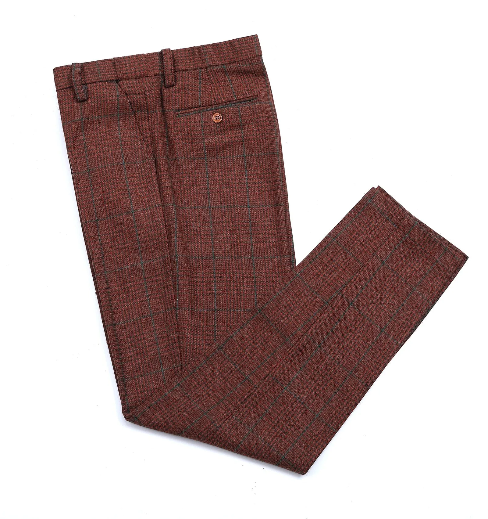 Men's Casual Suit Pants Burgundy Plaid Pleat-Front Trousers sold by Mens Event Wear product image thumbnail 3
