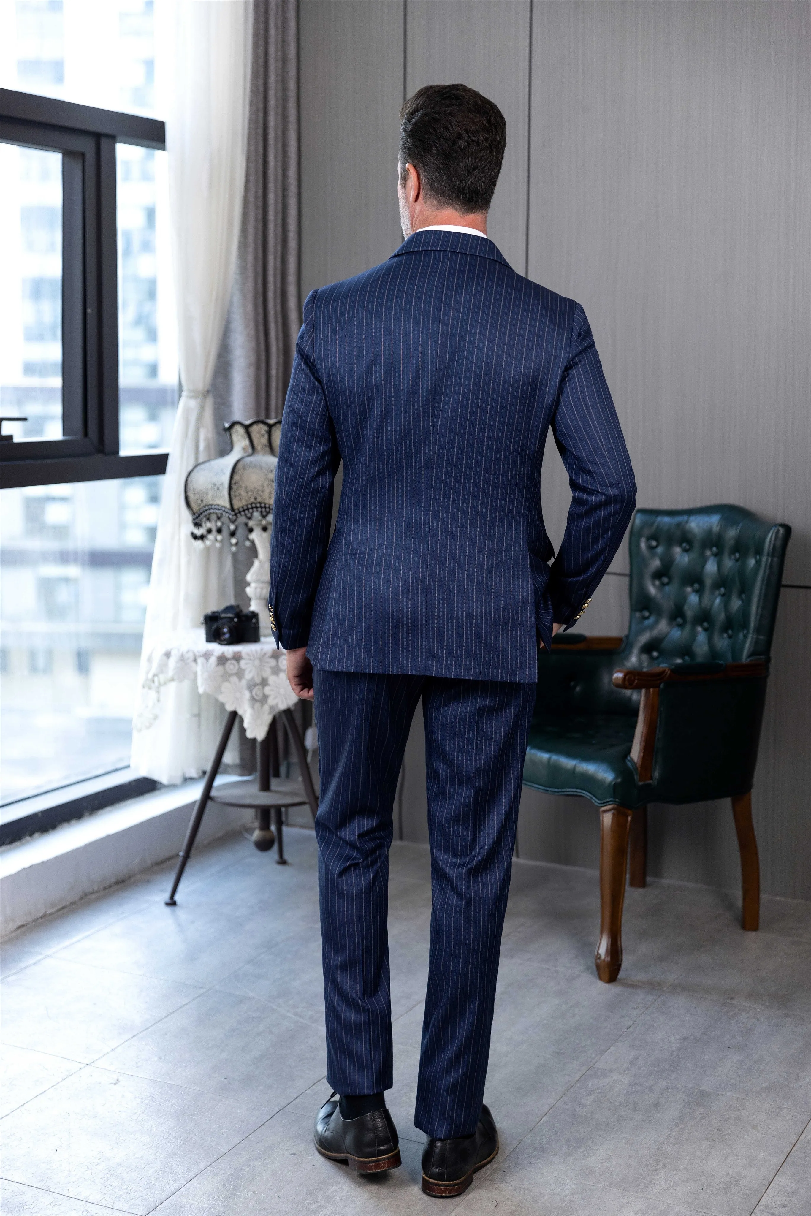 Menseventwear Formal Men's 2 Pieces Mens Suit Peak Lapel Striped Tuxedos (Blazer+Pants) sold by Mens Event Wear product image thumbnail 2