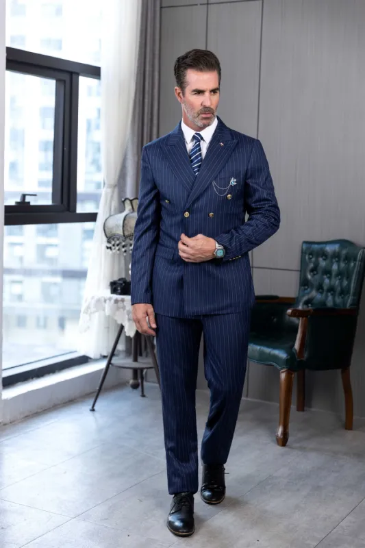 Menseventwear Formal Men's 2 Pieces Mens Suit Peak Lapel Striped Tuxedos (Blazer+Pants) sold by Mens Event Wear