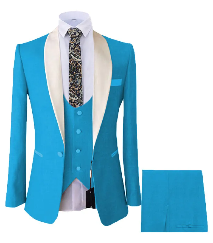 Formal 3 Pieces Mens Suit Flat Shawl Lapel Tuxedos (Blazer+vest+Pants) sold by Mens Event Wear