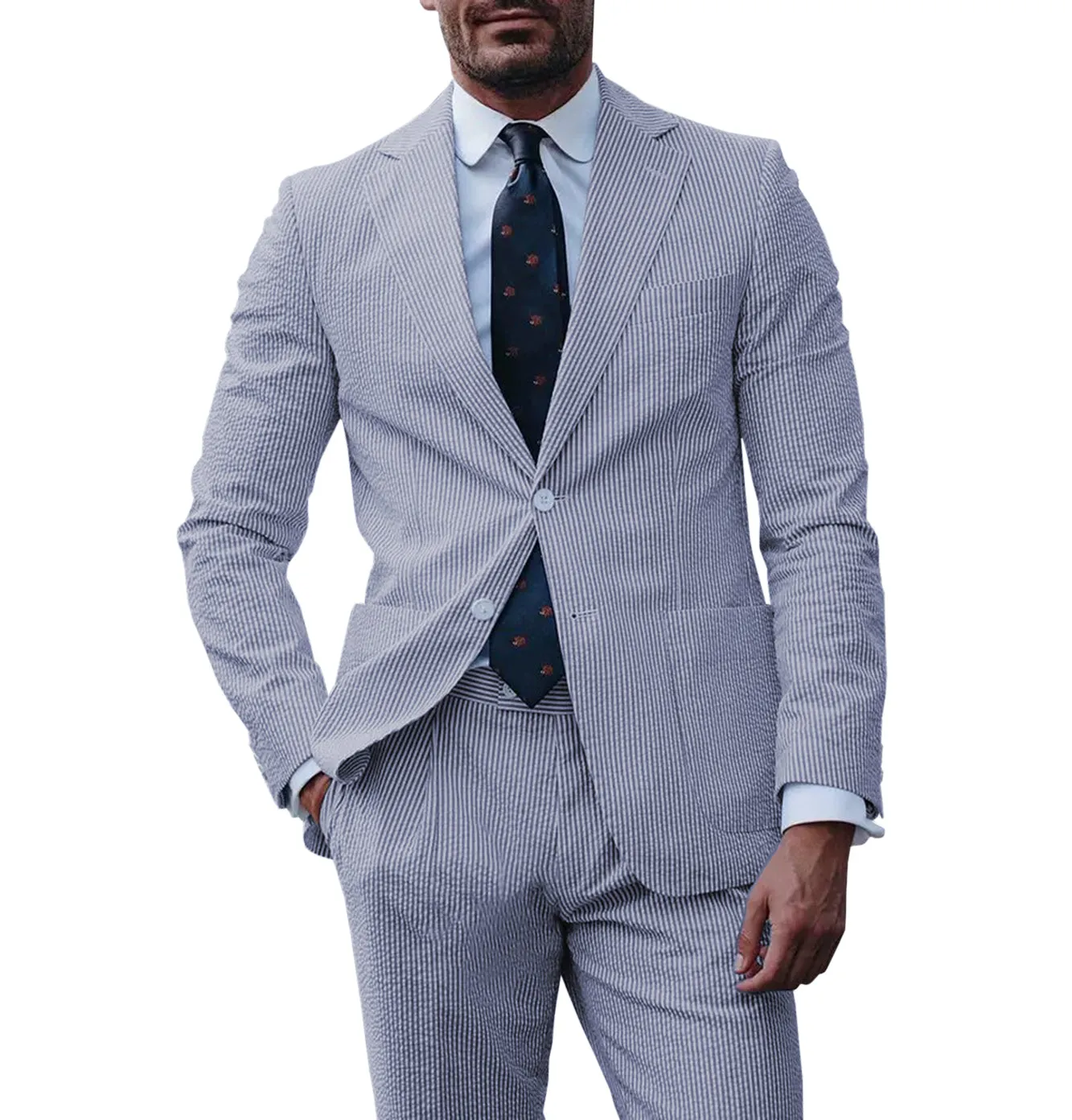 Formal Men's 2 Pieces Striped Seersucker Notch Lapel Tuxedos (Blazer+Pants) sold by Mens Event Wear product image thumbnail 2