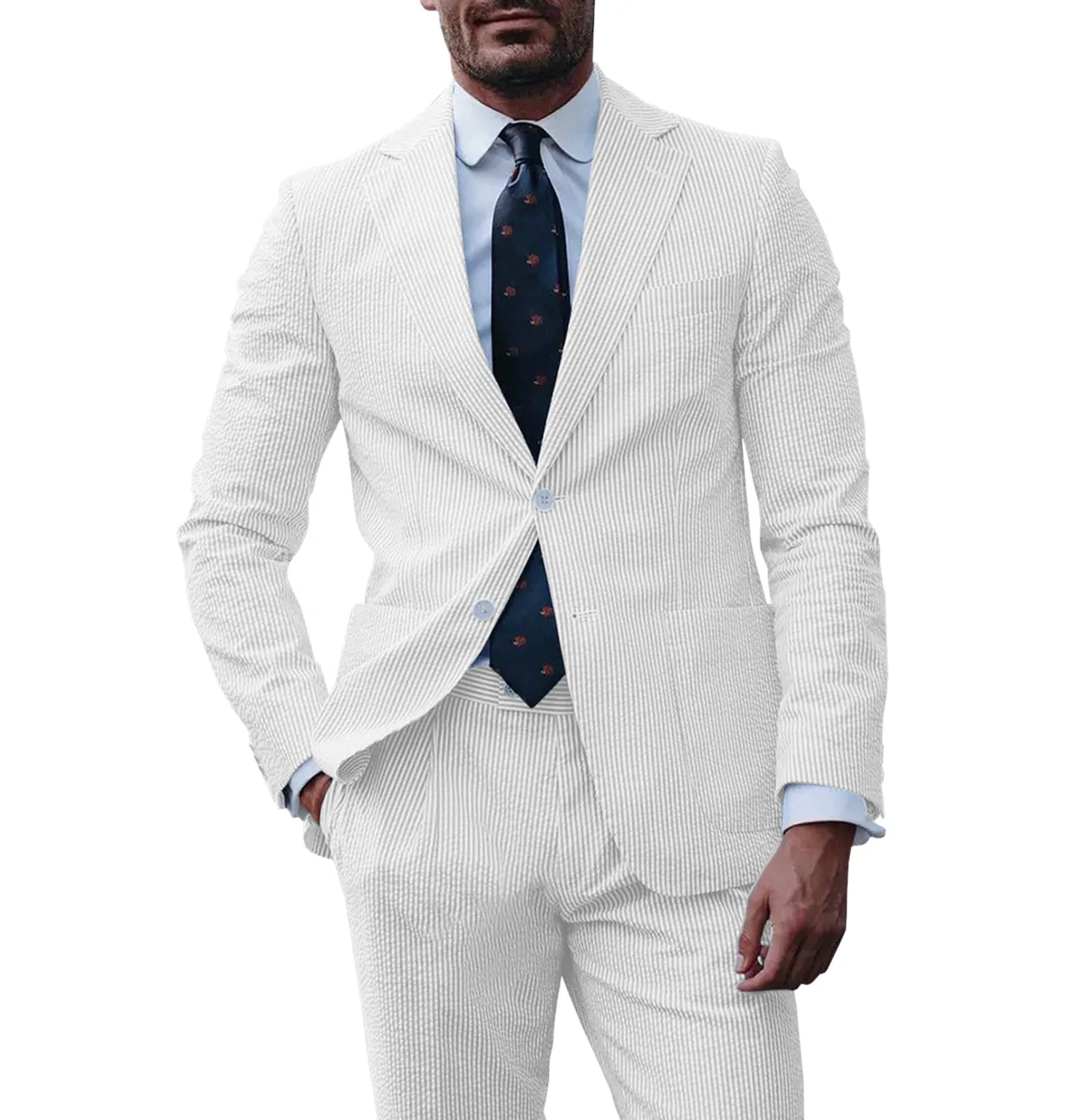 Formal Men's 2 Pieces Striped Seersucker Notch Lapel Tuxedos (Blazer+Pants) sold by Mens Event Wear product image thumbnail 5