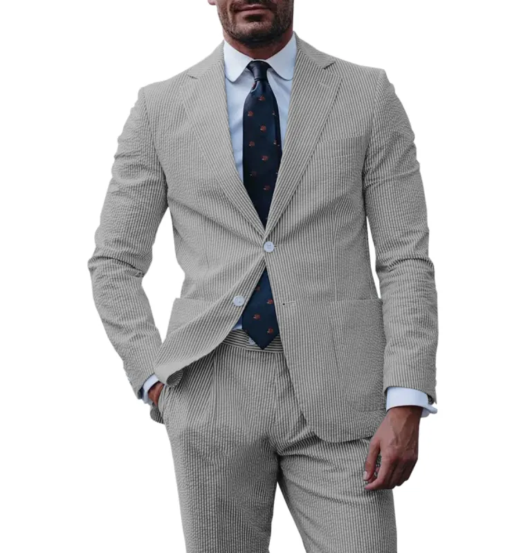 Formal Men's 2 Pieces Striped Seersucker Notch Lapel Tuxedos (Blazer+Pants) sold by Mens Event Wear