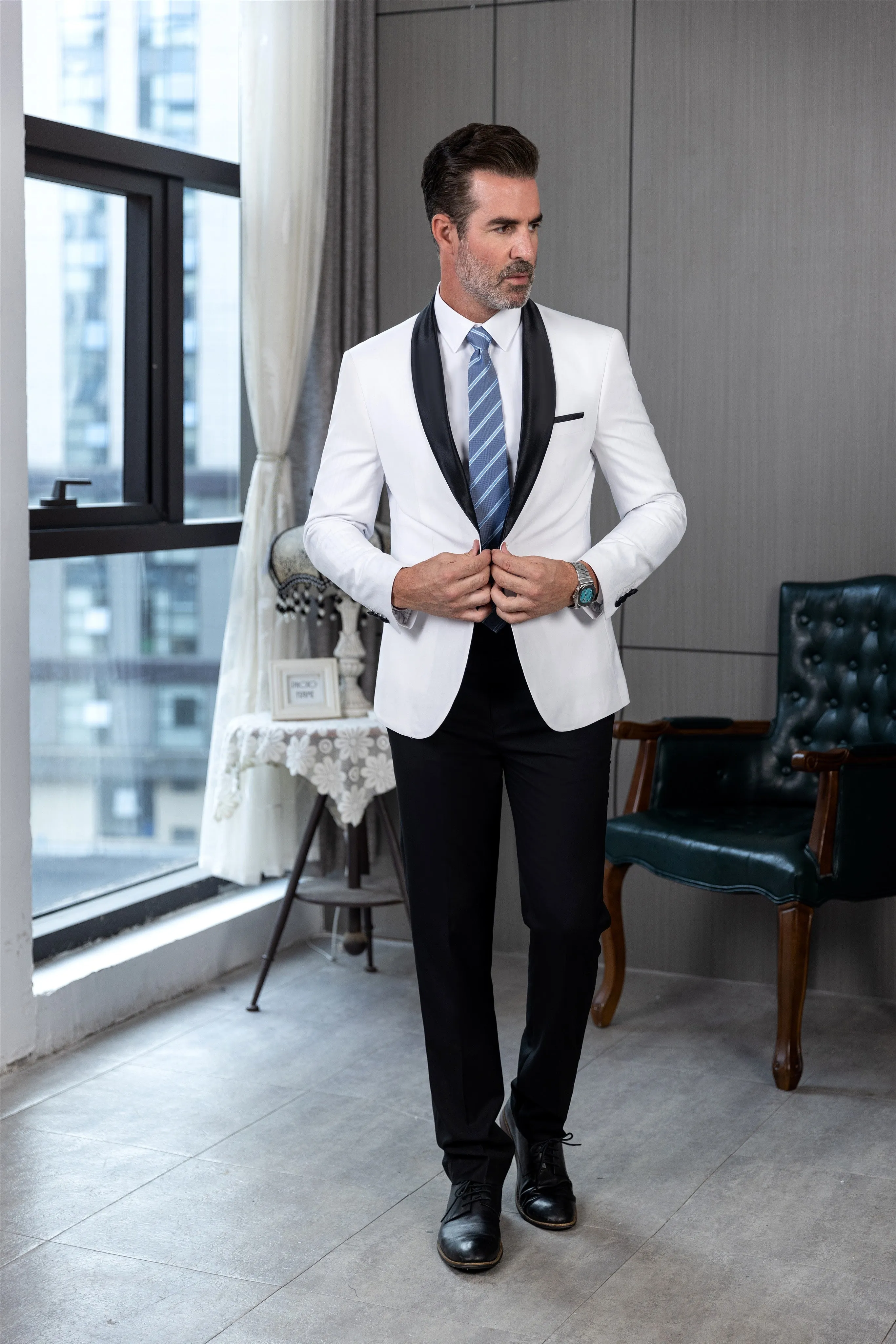 Formal Men's Slim Fit Shawl Lapel Flat Blazer sold by Mens Event Wear