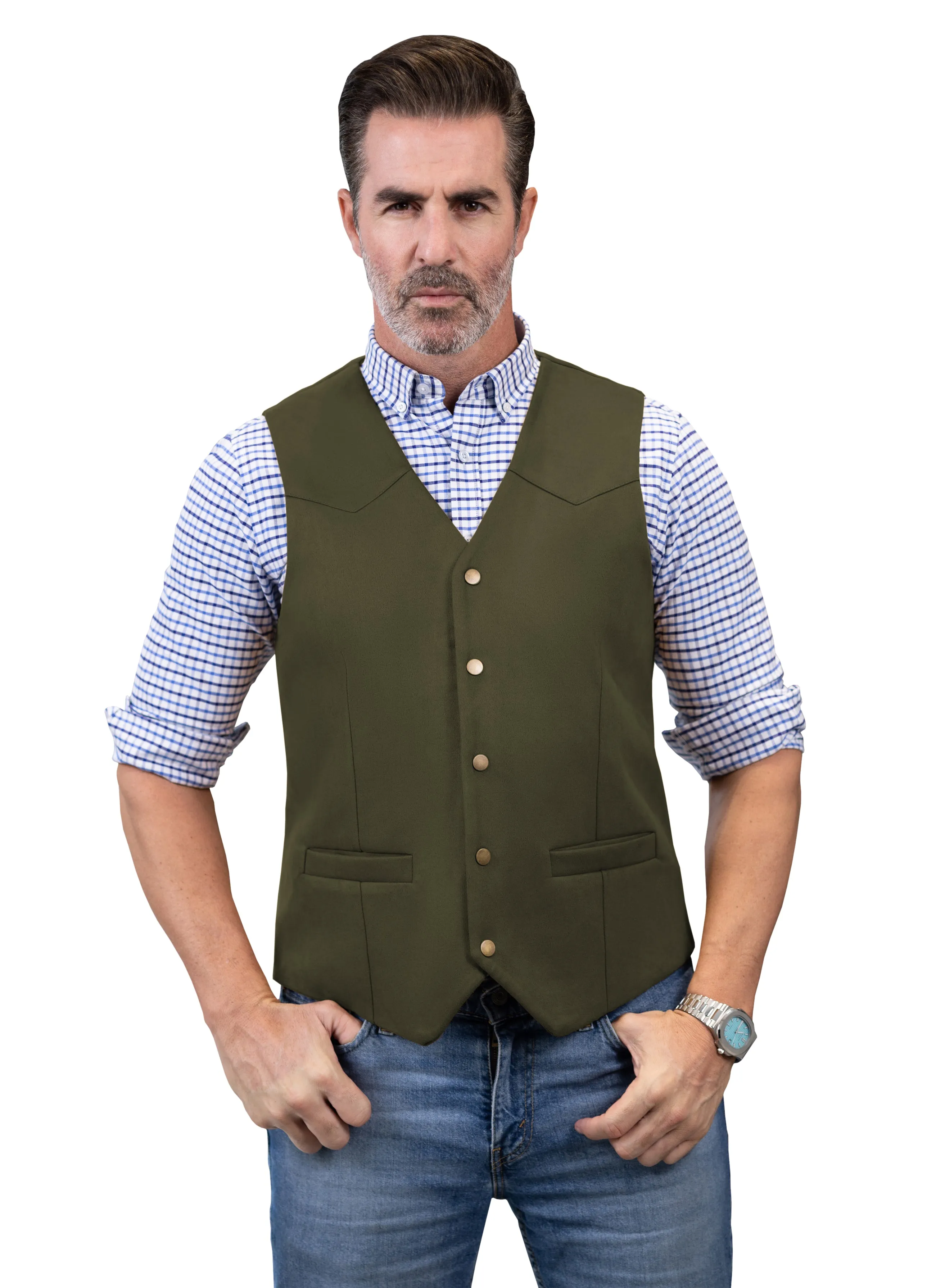 Casual Men's Fashion Suede V Neck Waistcoat Denim Jacket sold by Mens Event Wear product image thumbnail 3