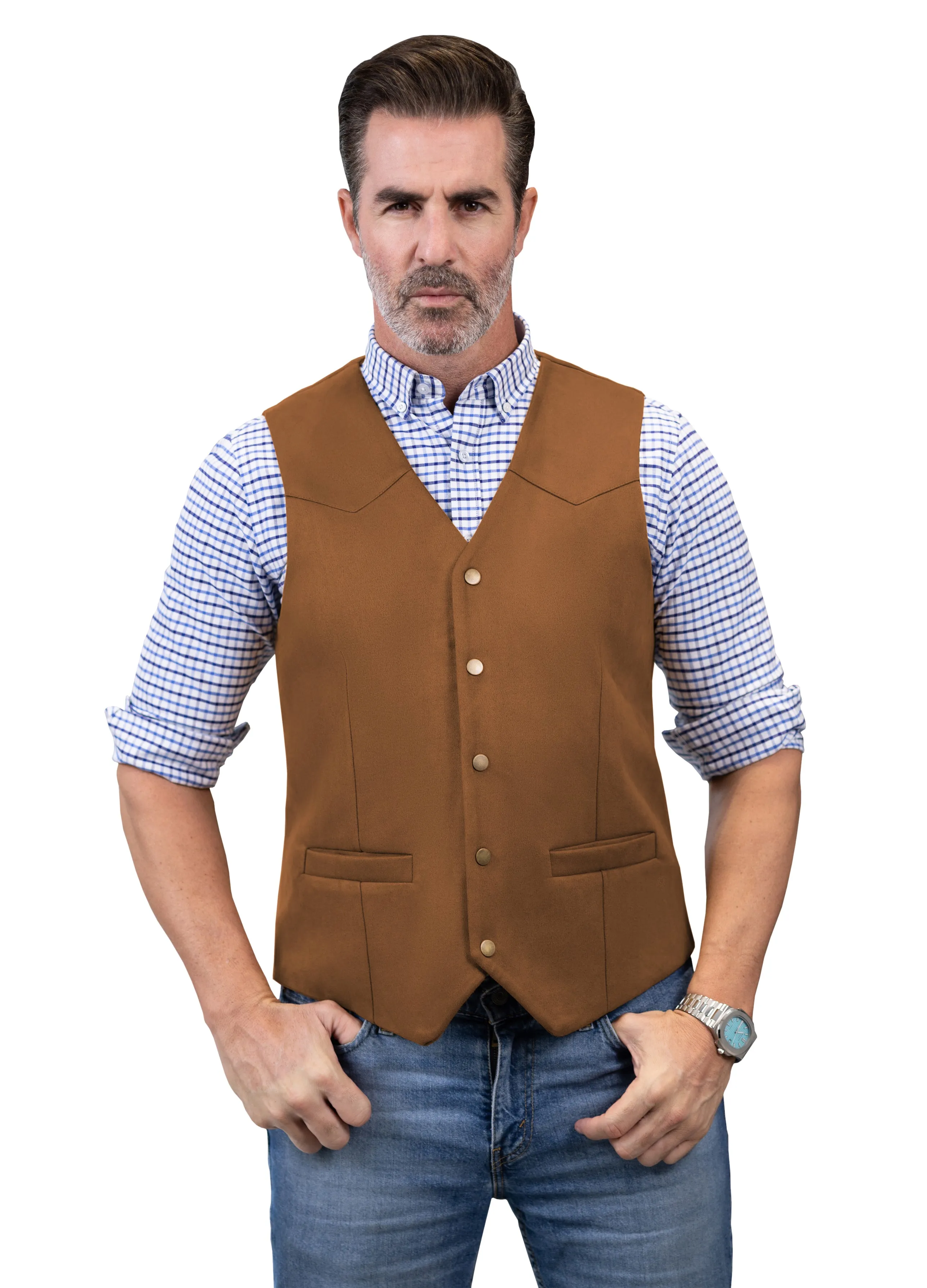 Casual Men's Fashion Suede V Neck Waistcoat Denim Jacket sold by Mens Event Wear product image thumbnail 5