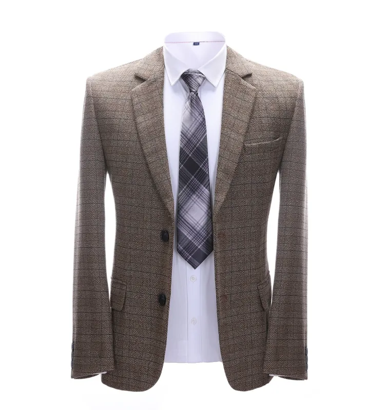Menseventwear Men's Formal Brown Plaid Notch Lapel Blazer sold by Mens Event Wear