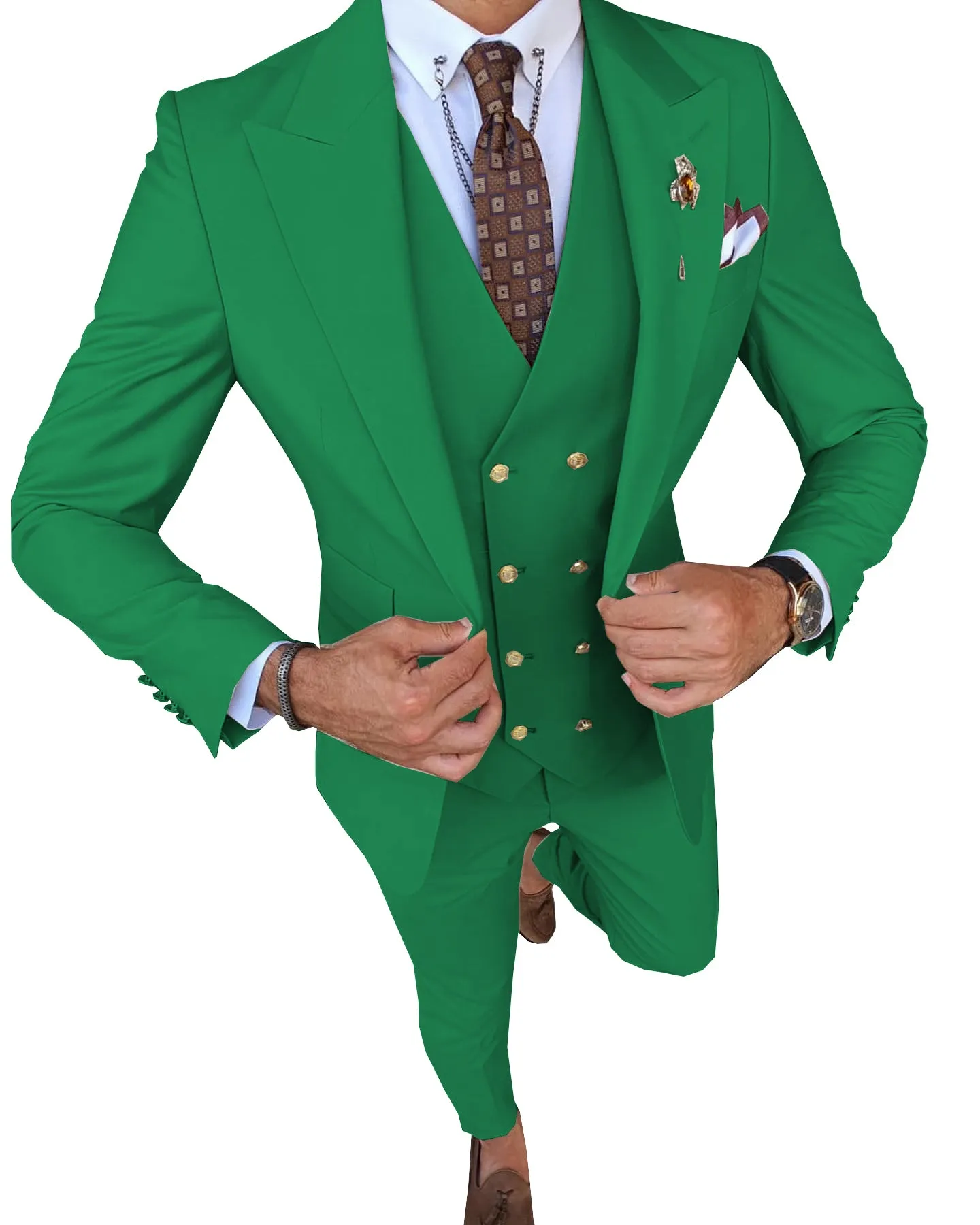 Formal Men's 3 Pieces Slim Fit Solid Color Peak Lapel Tuxedos For Wedding (Blazer+vest+Pants) sold by Mens Event Wear product image thumbnail 2