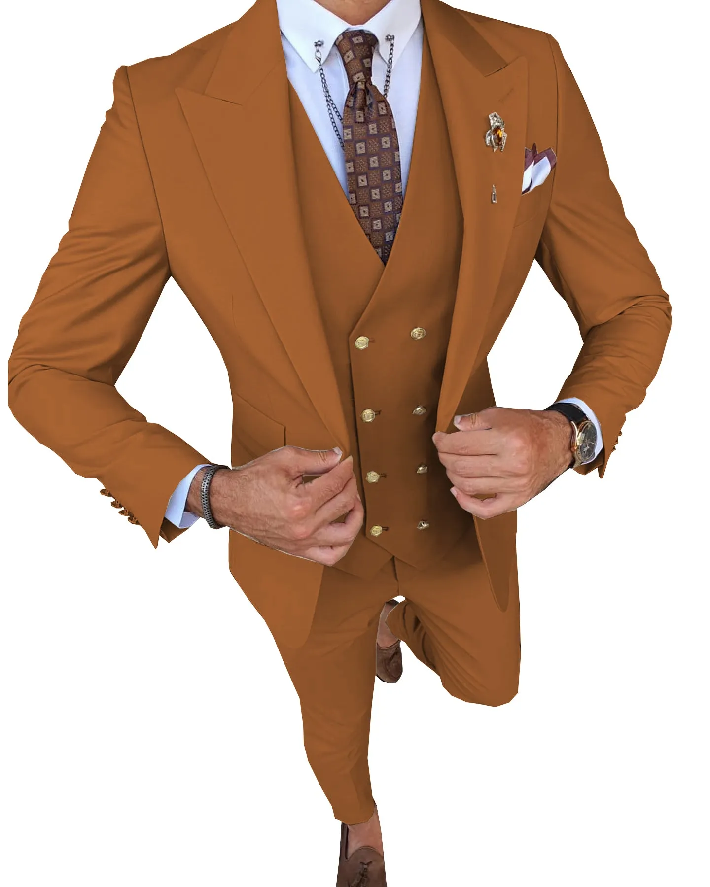 Formal Men's 3 Pieces Slim Fit Solid Color Peak Lapel Tuxedos For Wedding (Blazer+vest+Pants) sold by Mens Event Wear