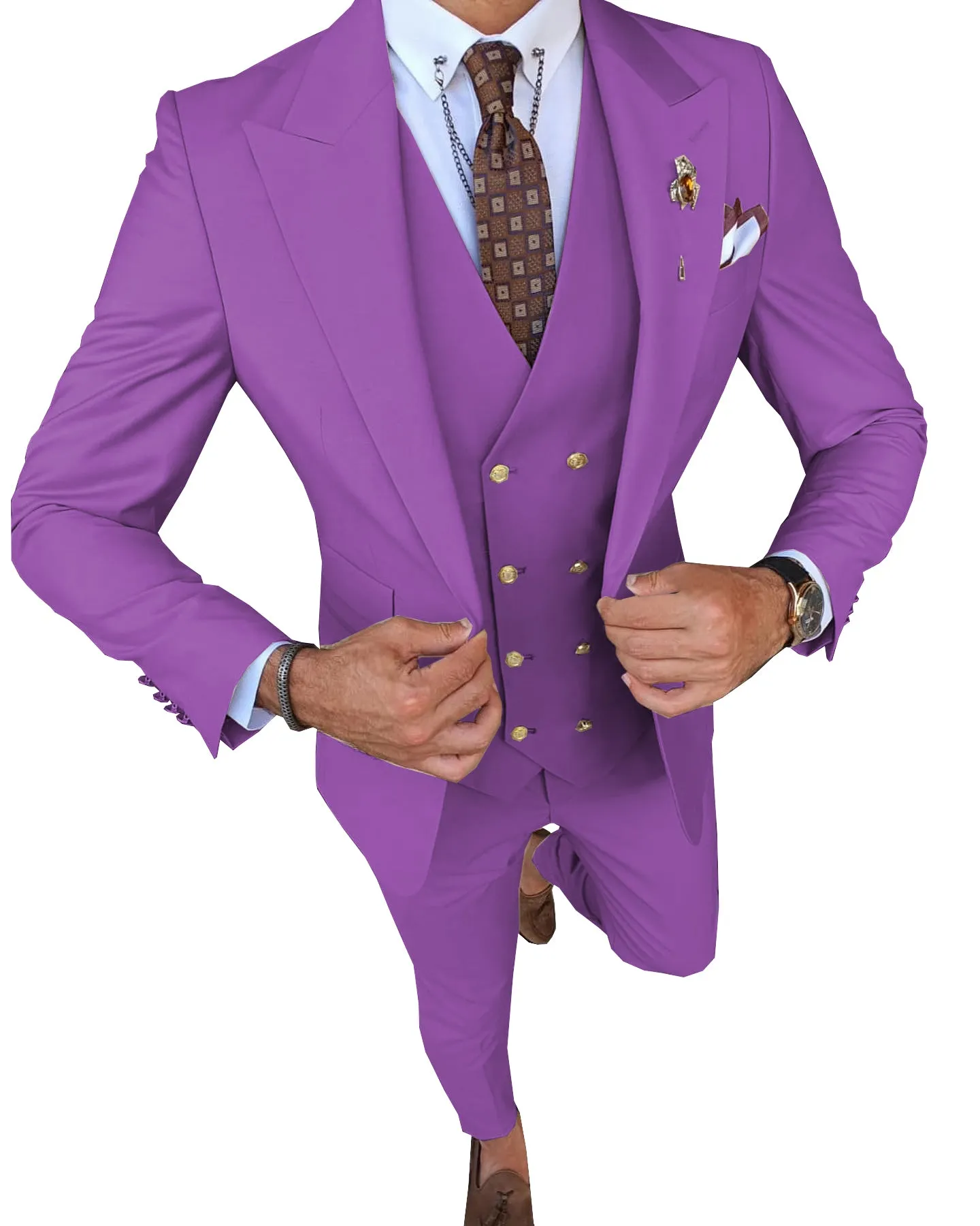 Formal Men's 3 Pieces Slim Fit Solid Color Peak Lapel Tuxedos For Wedding (Blazer+vest+Pants) sold by Mens Event Wear product image thumbnail 4