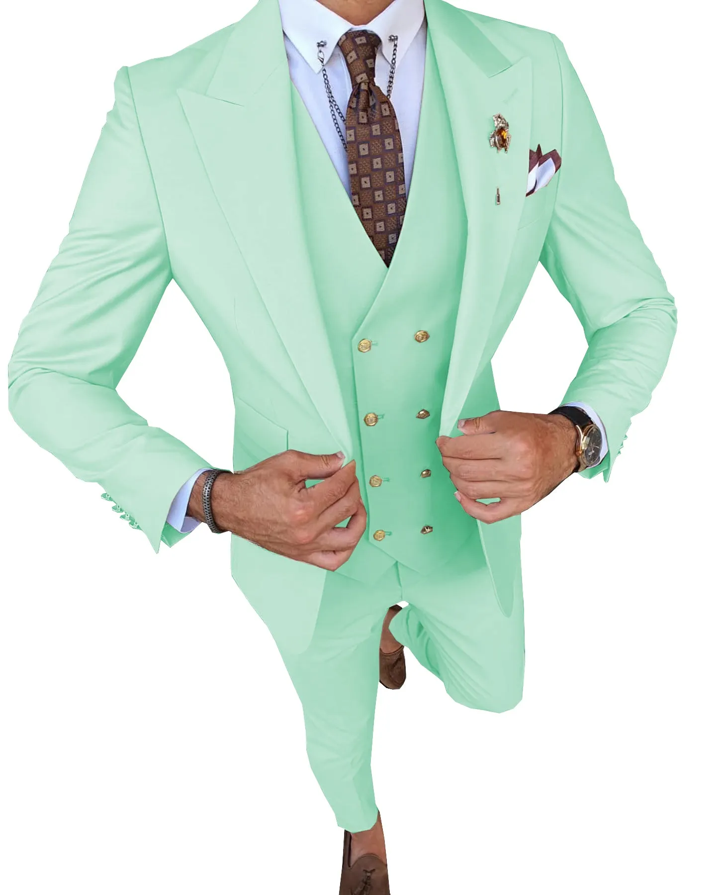 Formal Men's 3 Pieces Slim Fit Solid Color Peak Lapel Tuxedos For Wedding (Blazer+vest+Pants) sold by Mens Event Wear product image thumbnail 5