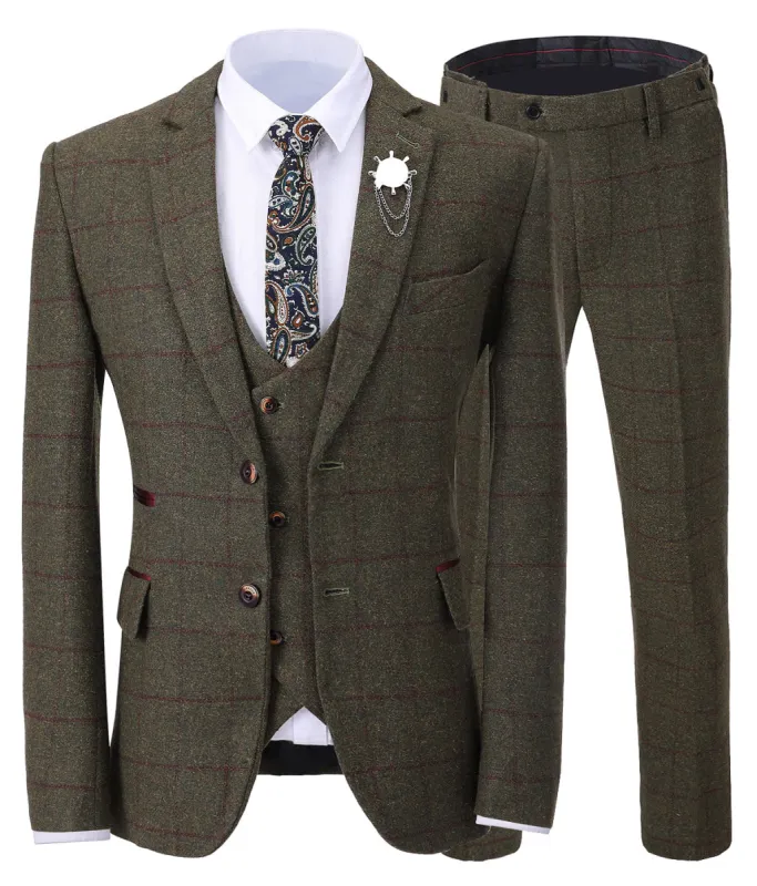Menseventwear Men's 3 Pieces Mens Formal Tweed Plaid Notch Lapel Suit (Blazer+vest+Pants) sold by Mens Event Wear
