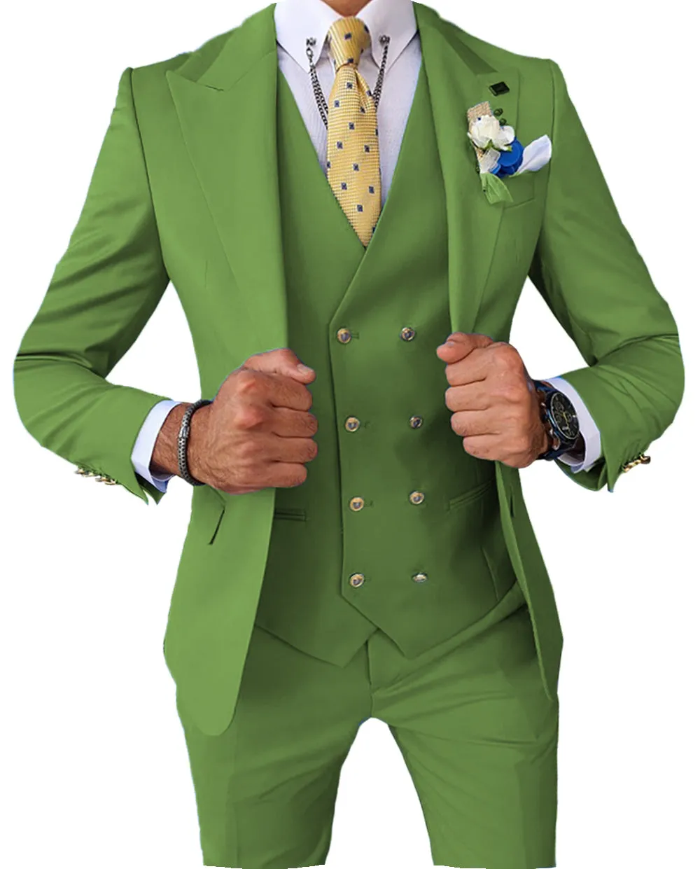 Menseventwear Formal Men's 3 Pieces Slim Fit Solid Color Peak Lapel Tuxedos For Wedding (Blazer+vest+Pants) sold by Mens Event Wear product image thumbnail 4