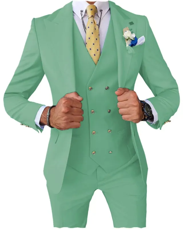 Menseventwear Formal Men's 3 Pieces Slim Fit Solid Color Peak Lapel Tuxedos For Wedding (Blazer+vest+Pants) sold by Mens Event Wear