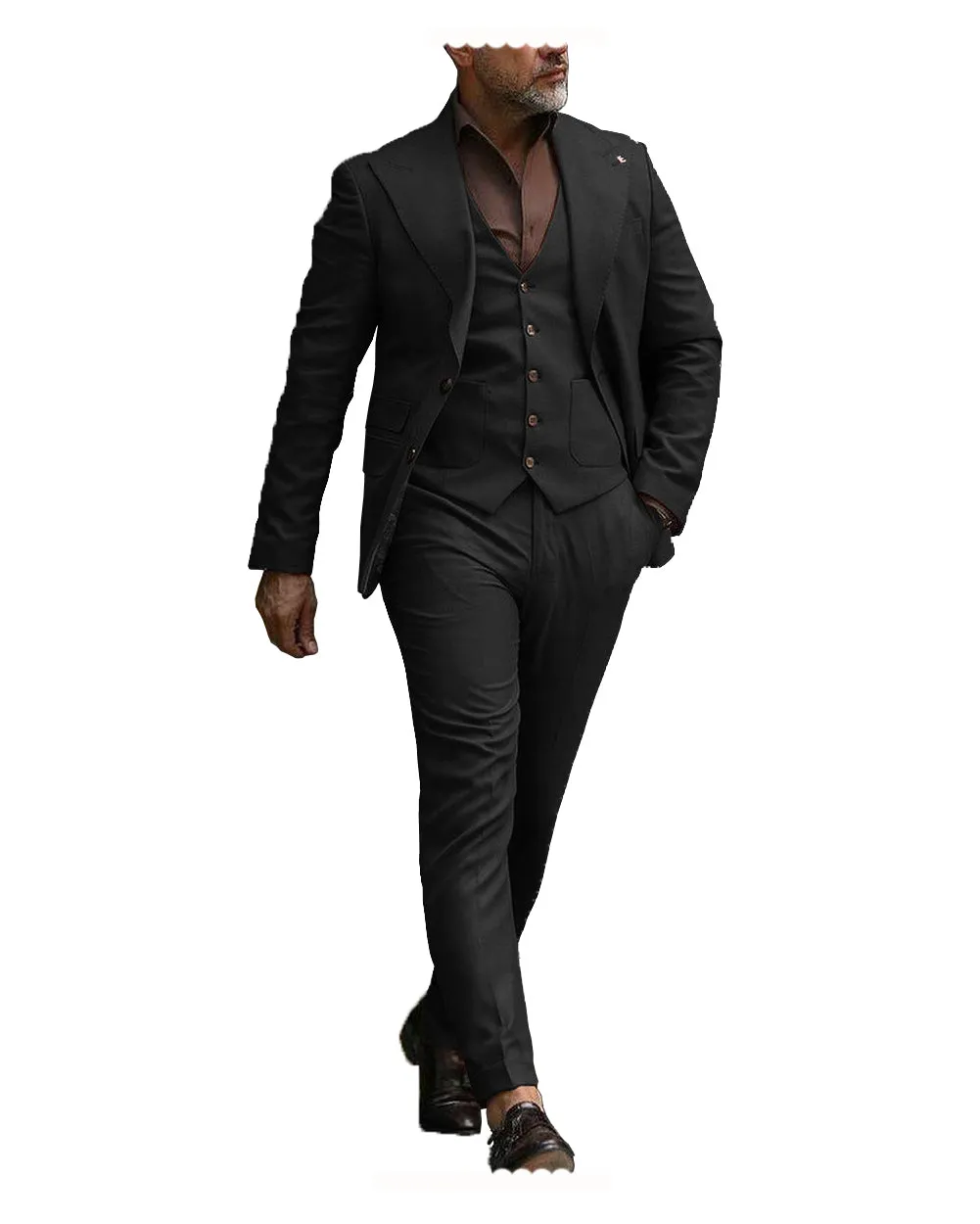 Formal Men's 3 Pieces Flat Slim Fit Peak Lapel Tuxedos Groomsmen (Blazer+vest+Pants) sold by Mens Event Wear product image thumbnail 2