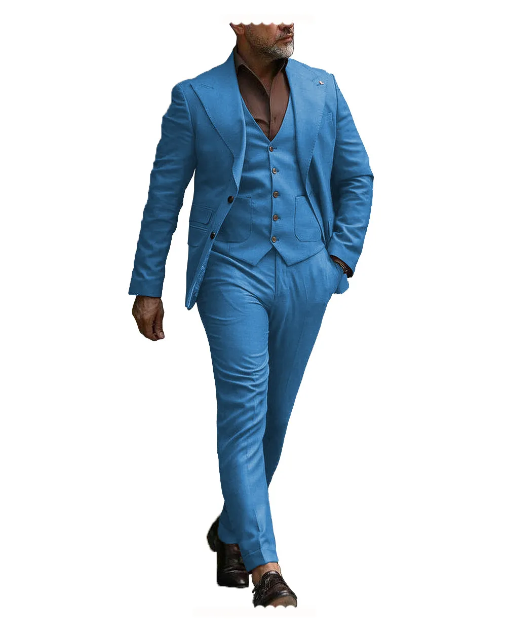 Formal Men's 3 Pieces Flat Slim Fit Peak Lapel Tuxedos Groomsmen (Blazer+vest+Pants) sold by Mens Event Wear product image thumbnail 4