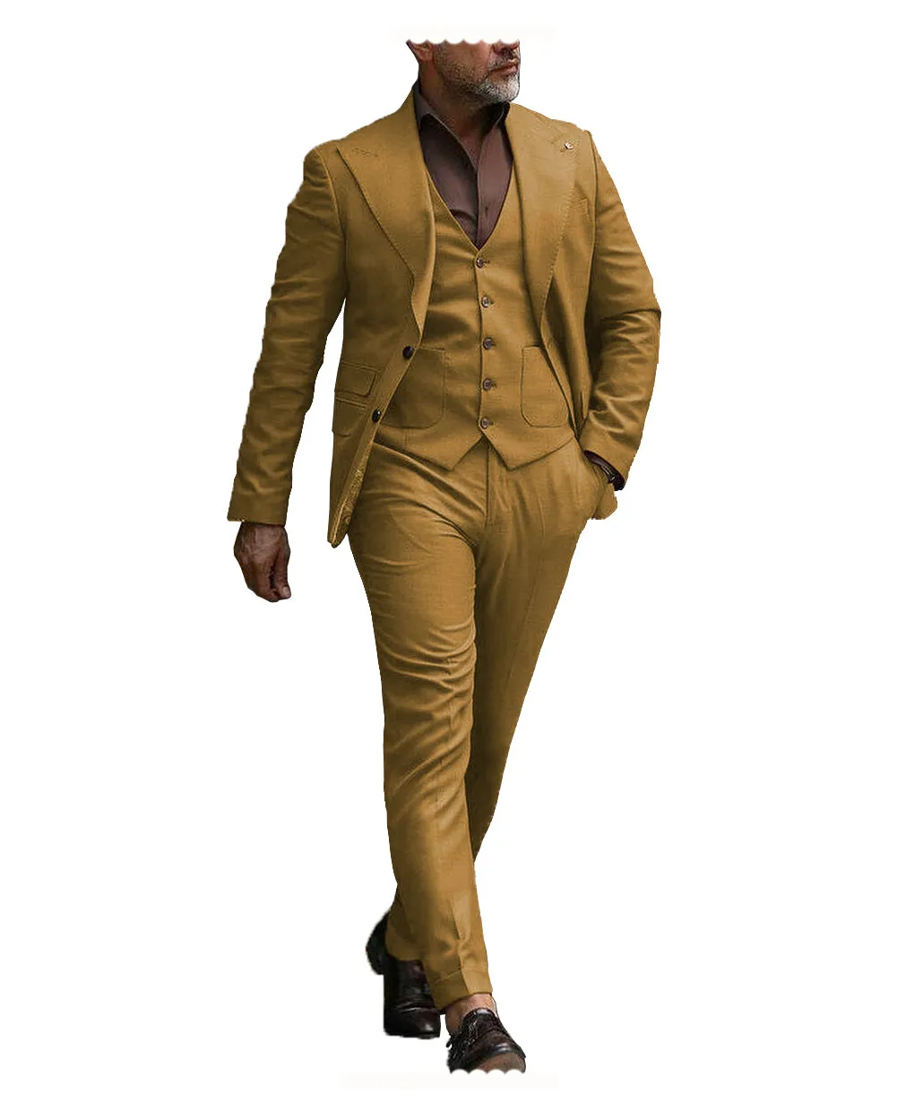 Formal Men's 3 Pieces Flat Slim Fit Peak Lapel Tuxedos Groomsmen (Blazer+vest+Pants) sold by Mens Event Wear product image thumbnail 5