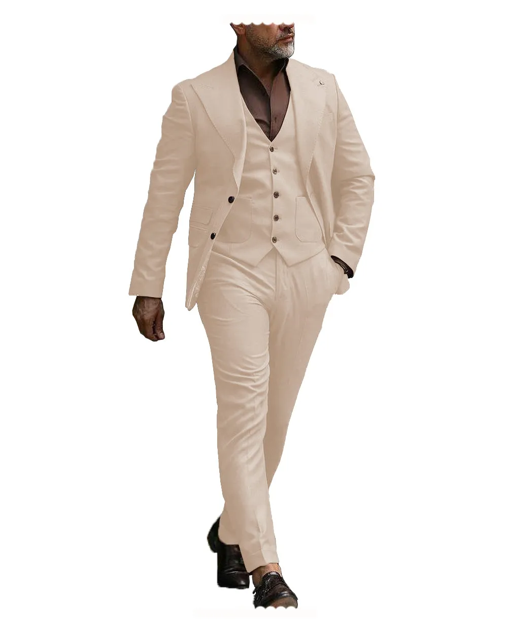 Formal Men's 3 Pieces Flat Slim Fit Peak Lapel Tuxedos Groomsmen (Blazer+vest+Pants) sold by Mens Event Wear