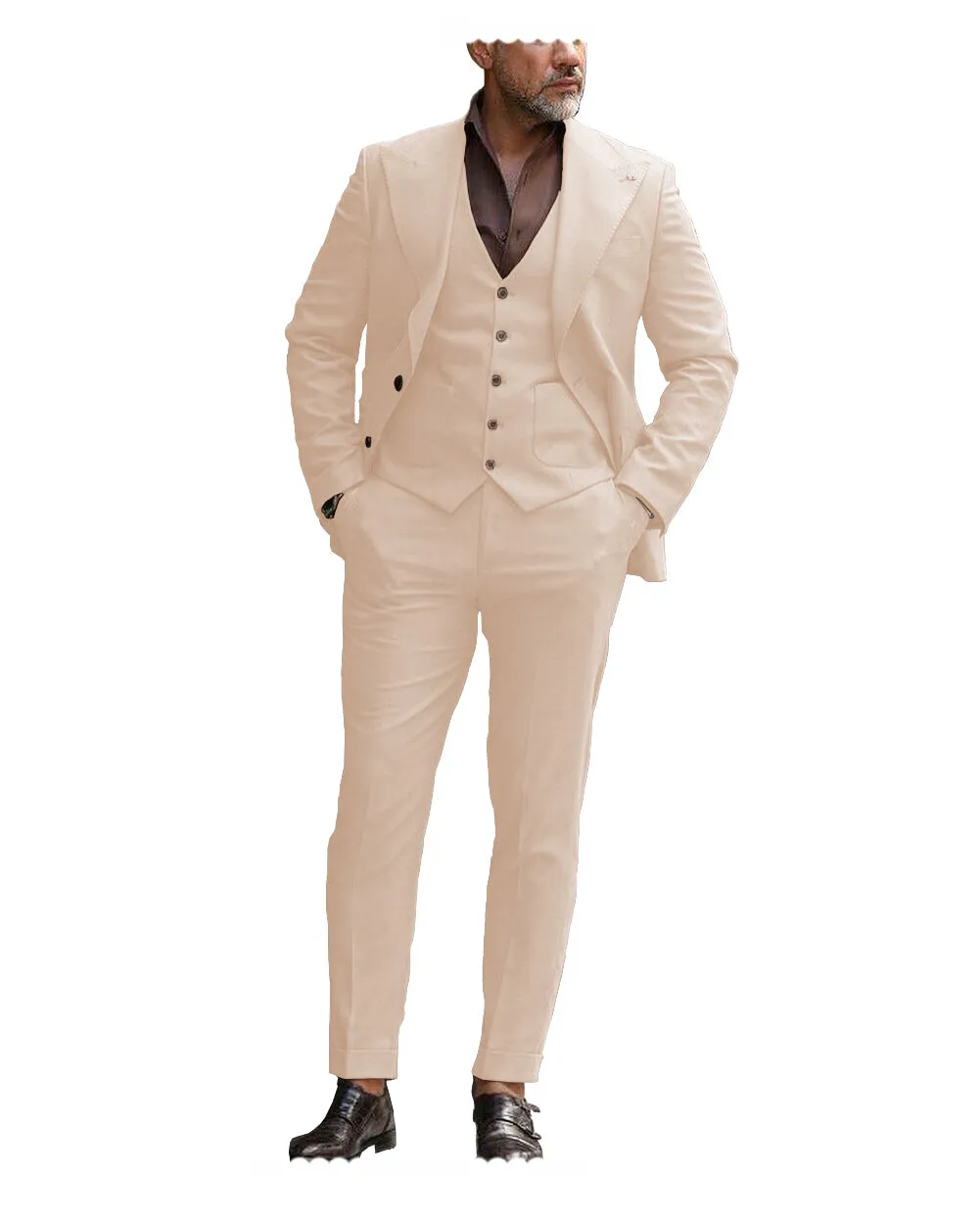 Formal Men's 3 Pieces Flat Slim Fit Peak Lapel Tuxedos For wedding (Blazer+vest+Pants) sold by Mens Event Wear