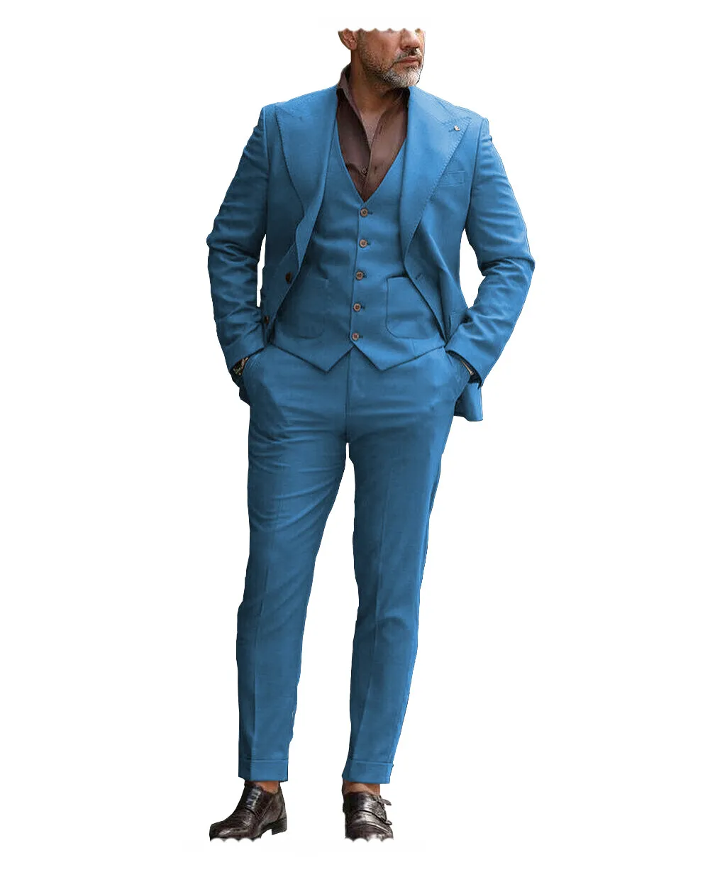 Formal Men's 3 Pieces Flat Slim Fit Peak Lapel Tuxedos For wedding (Blazer+vest+Pants) sold by Mens Event Wear product image thumbnail 4