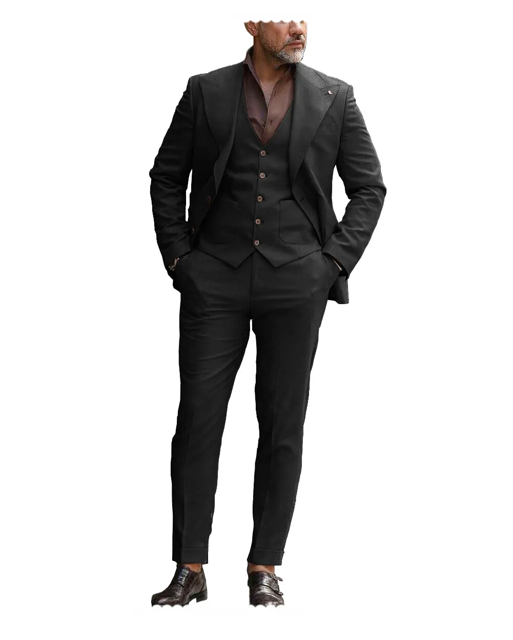 Formal Men's 3 Pieces Flat Slim Fit Peak Lapel Tuxedos For wedding (Blazer+vest+Pants) sold by Mens Event Wear product image thumbnail 2