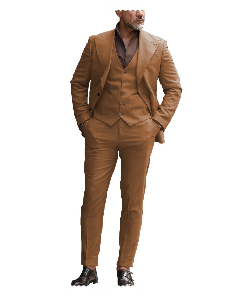 Formal Men's 3 Pieces Flat Slim Fit Peak Lapel Tuxedos For wedding (Blazer+vest+Pants) sold by Mens Event Wear product image thumbnail 5