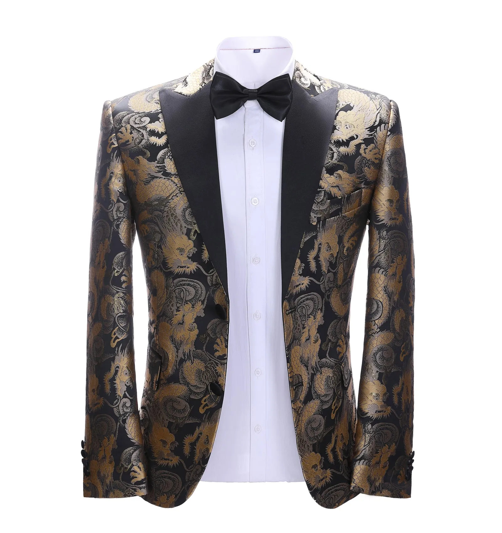 Men's Casual Chinese Dragon Patterned Peak Lapel Blazer sold by Mens Event Wear