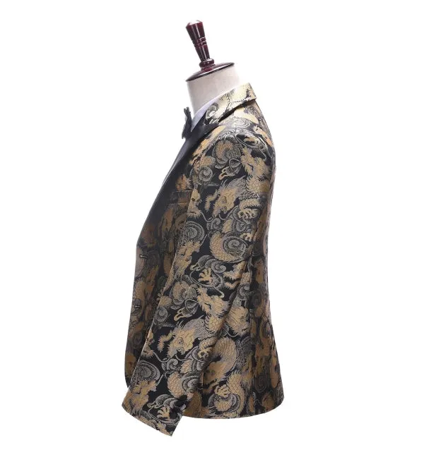 Men's Casual Chinese Dragon Patterned Peak Lapel Blazer sold by Mens Event Wear product image thumbnail 3