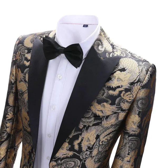Men's Casual Chinese Dragon Patterned Peak Lapel Blazer sold by Mens Event Wear product image thumbnail 2