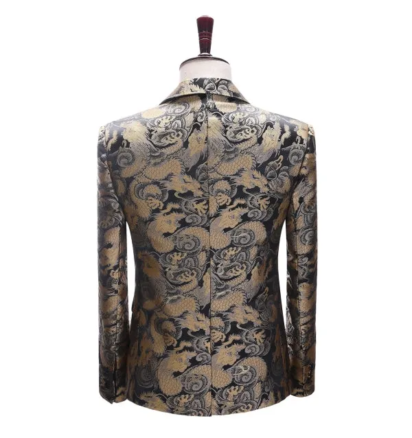 Men's Casual Chinese Dragon Patterned Peak Lapel Blazer sold by Mens Event Wear product image thumbnail 4