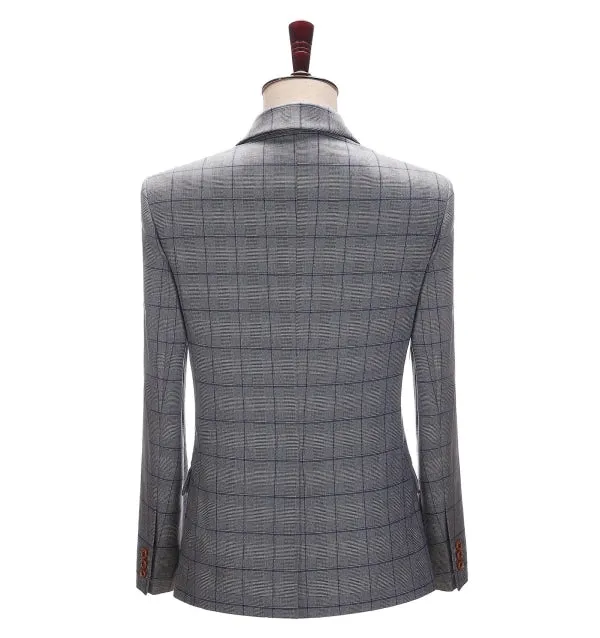 Mens Suit Business 2 Pieces Formal Grey Plaid Notch Lapel Tuxedos for Wedding (Blazer+Pants) sold by Mens Event Wear product image thumbnail 5