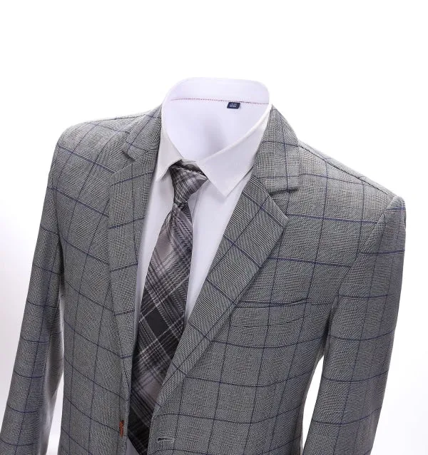 Mens Suit Business 2 Pieces Formal Grey Plaid Notch Lapel Tuxedos for Wedding (Blazer+Pants) sold by Mens Event Wear product image thumbnail 3